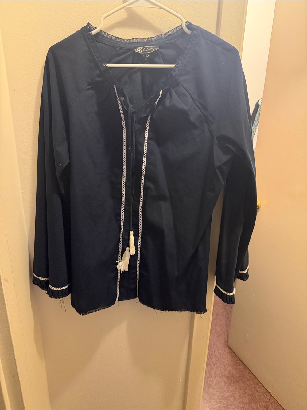 DG2 by Diane Gilman Navy Utility Jacket with White Tassel Trim